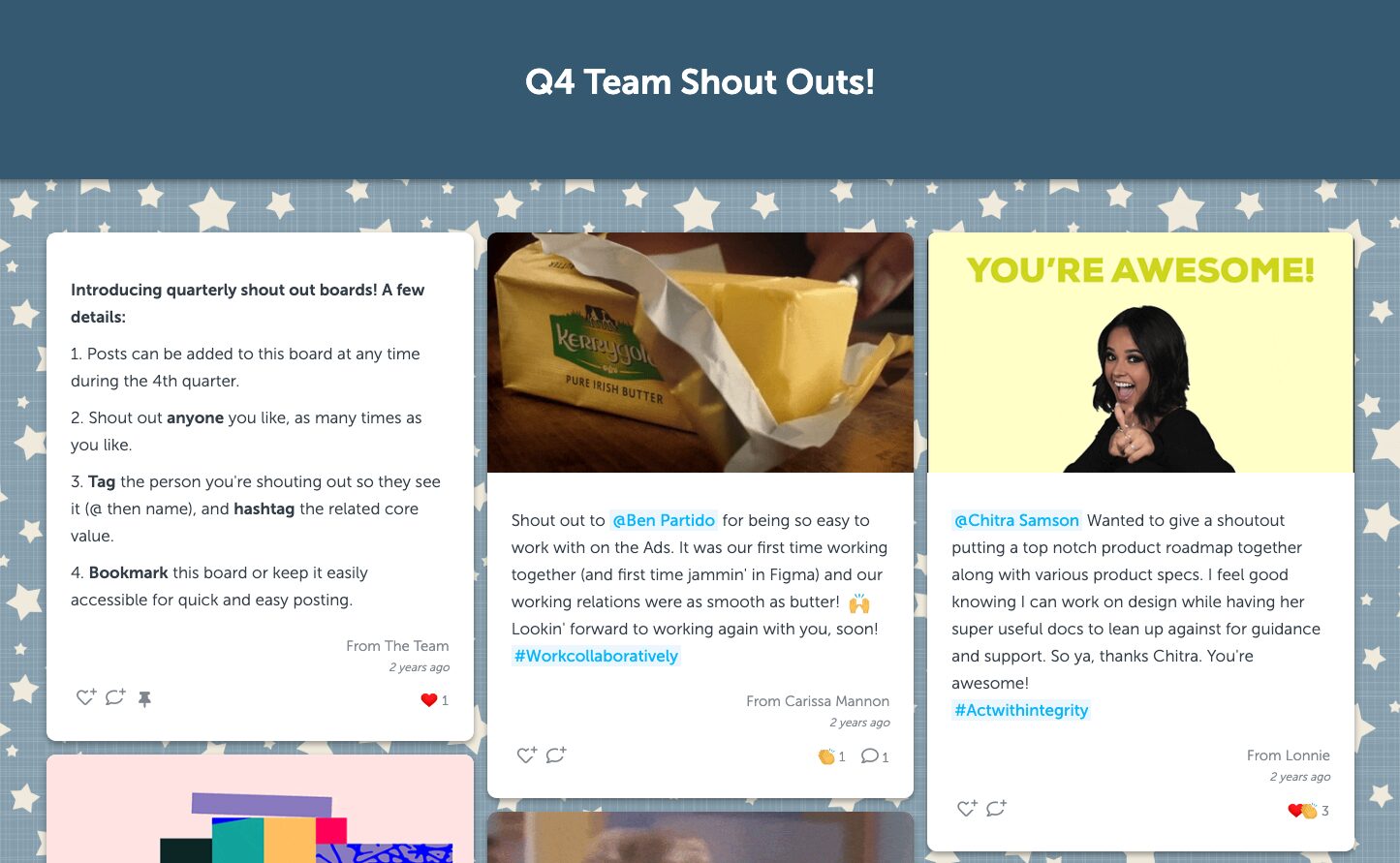 Q4 Team shout out board full of posts